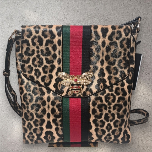 Mezon Handbags - Queen Bee Leopard Print Crossbody‎ Messenger Bag Soulfina Collection NWT